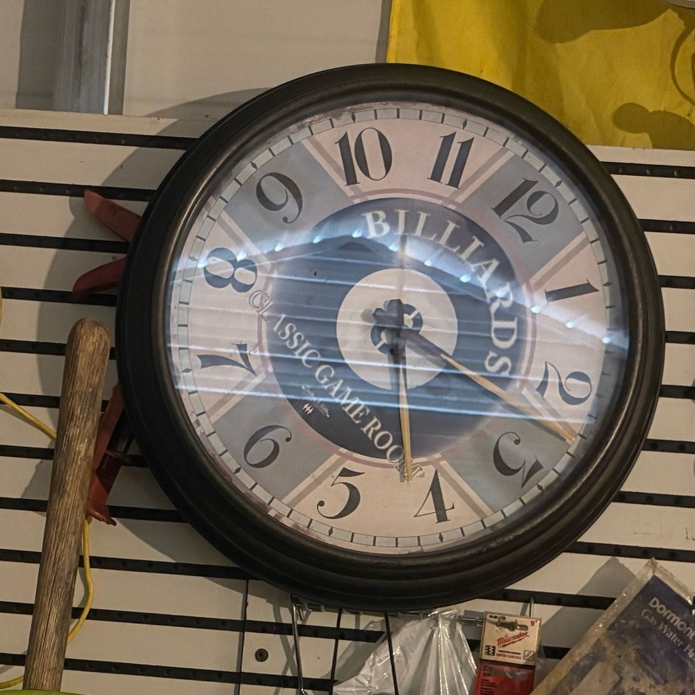 LARGE Billiards Wall Clock in Black and Cream - Game Room Style